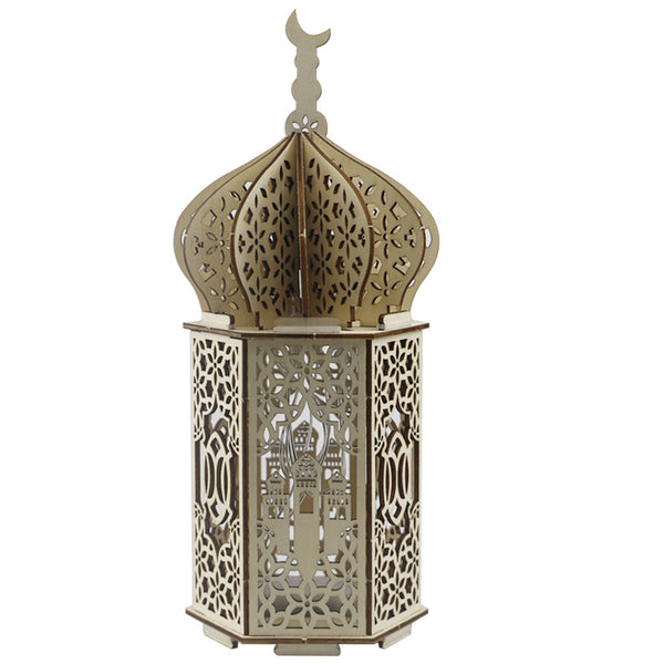 Ramadanlykta i trä, med ljus, moské, 24 cm