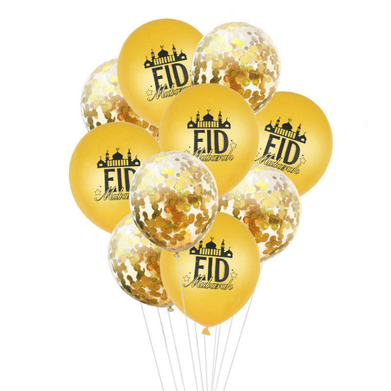 Ballonger 'Eid Mubarak', guldfärgade & konfetti, 10-pack