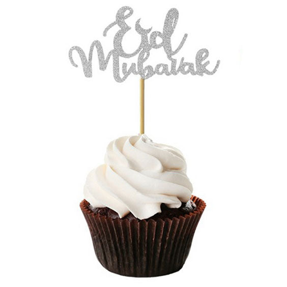Cupcaketopper 10-pack Silver "Eid Mubarak"
