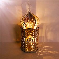 Ramadanlykta i trä, med ljus, moské, 24 cm